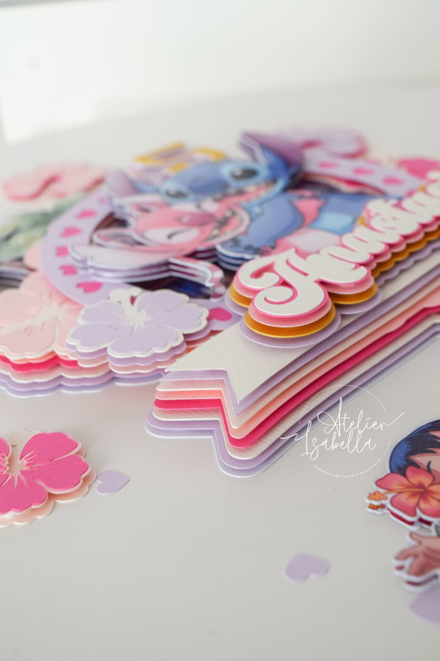 Decor pentru tort tip Shaker cu tematică Stitch si Angel