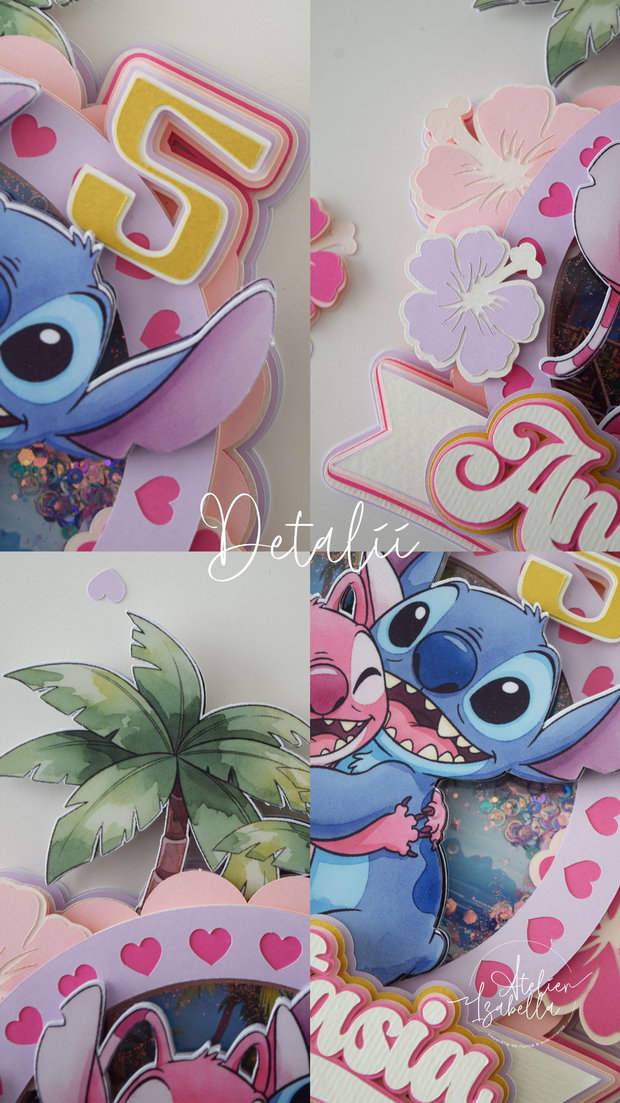 Decor pentru tort tip Shaker cu tematică Stitch si Angel