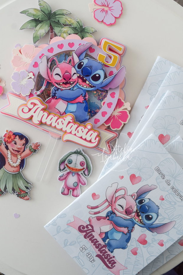 Carte de colorat personalizată Stitch și Angel