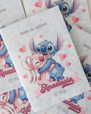 Carte de colorat personalizată Stitch și Angel