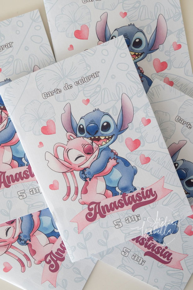 Carte de colorat personalizată Stitch și Angel