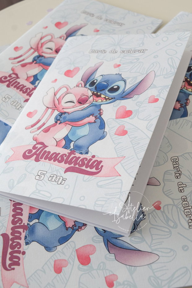 Carte de colorat personalizată Stitch și Angel