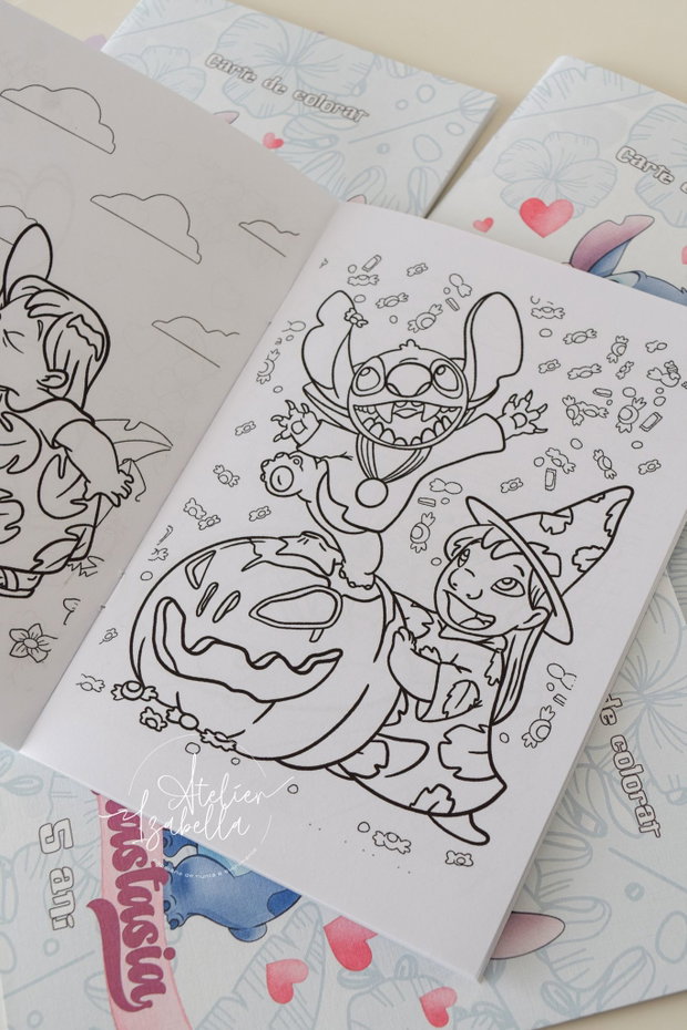 Carte de colorat personalizată Stitch și Angel