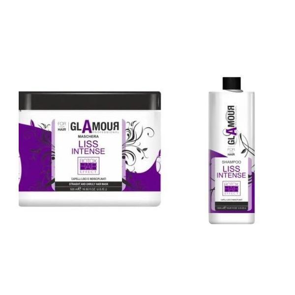 Set sampon (1000ml) si masca de netezire (1000ml) pentru parul rebel, Liss Intense cu efect de botox, Glamour