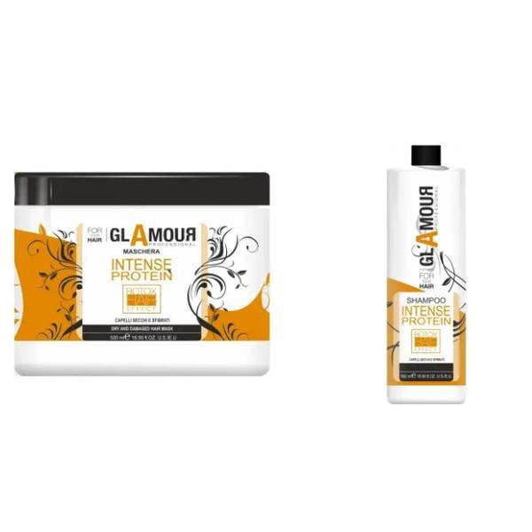 Set pentru par degradat, sampon (1000ml) si masca (1000ml) cu proteine cu efect de botox, Glamour
