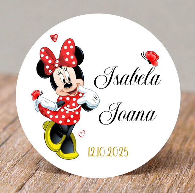 Etichete personalizate pentru botez Minnie mouse