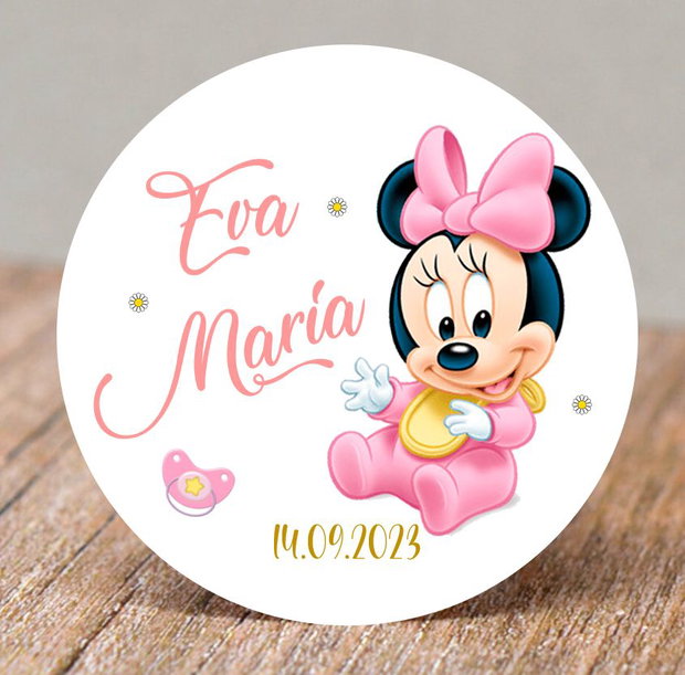 Etichete personalizate pentru botez Minnie mouse