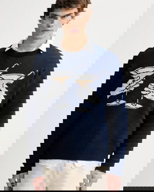 Kaotiko pulover de bumbac culoarea bleumarin, AR015-01-E002