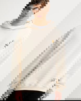 Kaotiko hanorac de bumbac culoarea bej, cu glugă, cu imprimeu, AR026-01S-M002