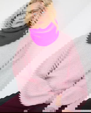 Medicine fular impletit culoarea roz, neted