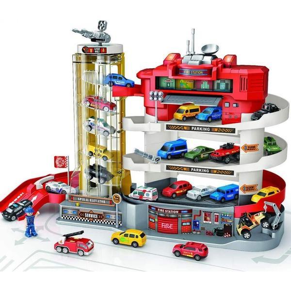 Parcare etajata si garaj pompieri cu masinute