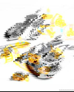 Barca pentru copii cu macara si catapulta culoare galbena Shark Attack