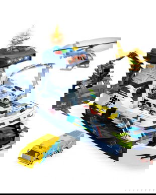 Barca pentru copii cu macara si catapulta culoare albastra Shark Attack