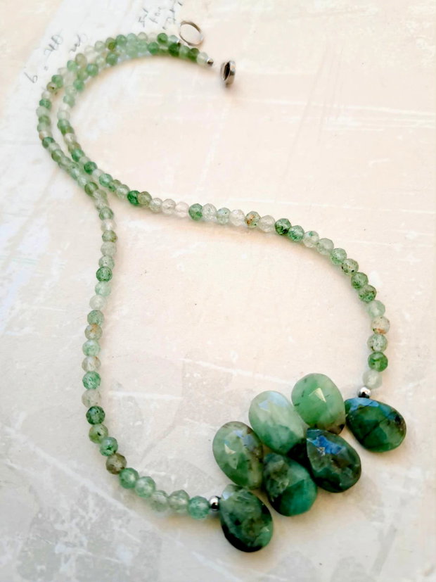 Colier CHOKER SMARALD natural & Cuart verde