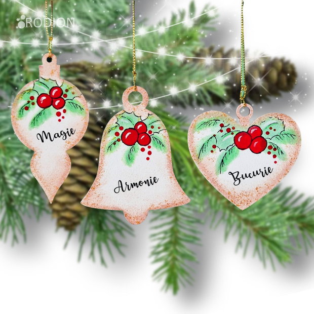Set globuri Craciun pictate manual, personalizate cu cuvinte magine
