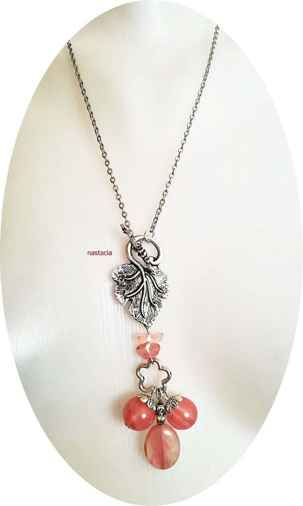 colier cu pandant pietre semipretioase de cherry quartz