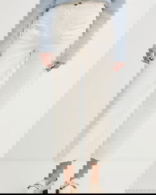 United Colors of Benetton pantaloni de bumbac culoarea bej, drept, high waist, 494BDE02I