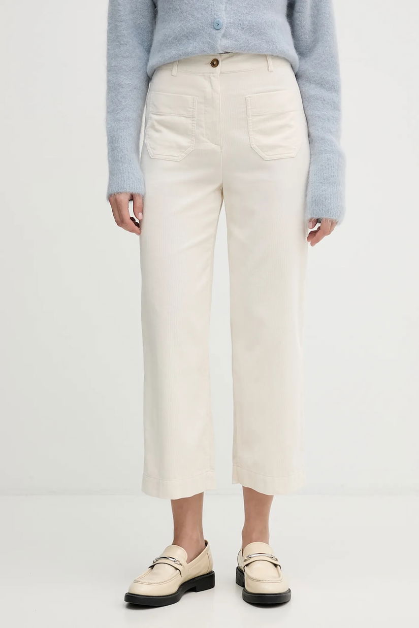 United Colors of Benetton pantaloni de bumbac culoarea bej, drept, high waist, 494BDE02I