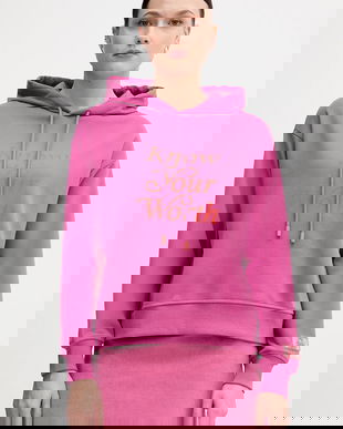 United Colors of Benetton bluză culoarea roz, cu glugă, cu imprimeu, 3WNWD201C