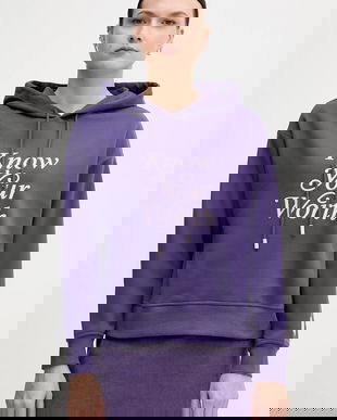 United Colors of Benetton bluză culoarea violet, cu glugă, cu imprimeu, 3WNWD201C