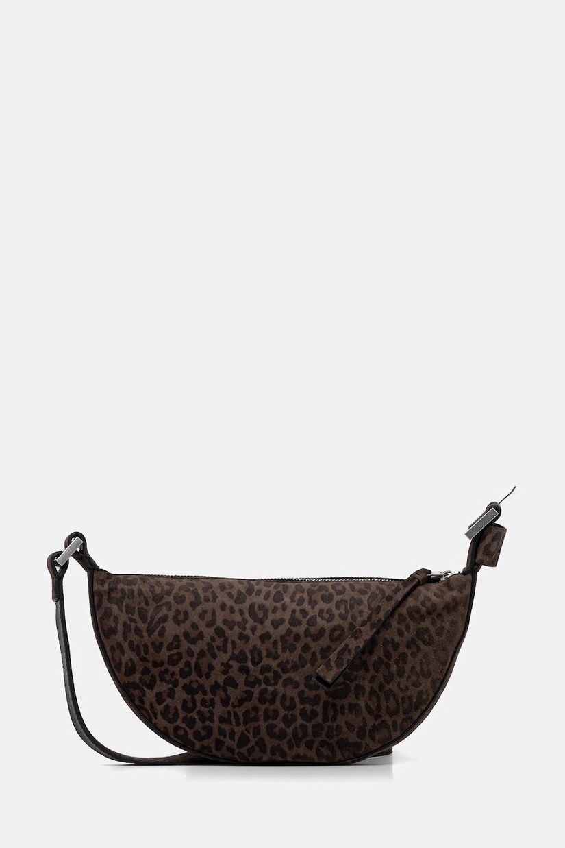 AllSaints geantă de mână din piele intoarsa HALFMOON culoarea maro, W355XD