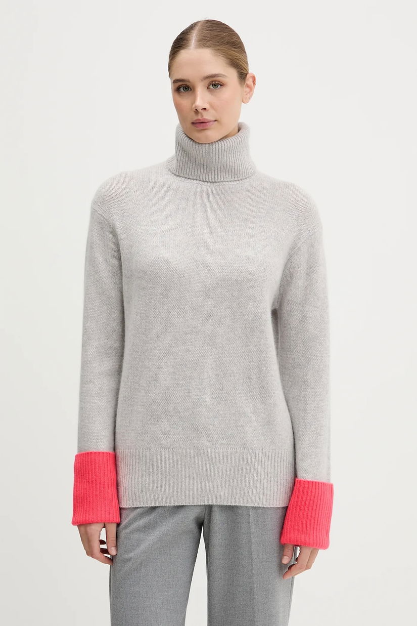 FROM FUTURE pulover de cașmir culoarea gri, light, cu guler, WPL02189