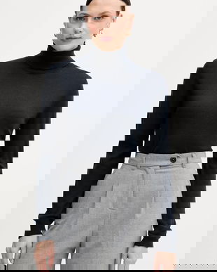 Sisley pulover culoarea bleumarin, light, cu guler, 11BAM201C