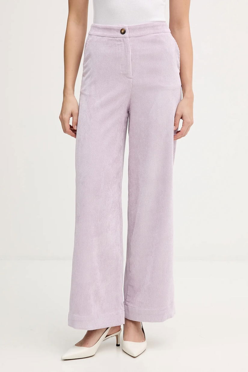 United Colors of Benetton pantaloni de catifea cord culoarea violet, drept, high waist, 4Q5GDF0AI