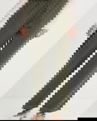 United Colors of Benetton pantaloni de bumbac culoarea verde, lat, high waist, 494BDF0A7