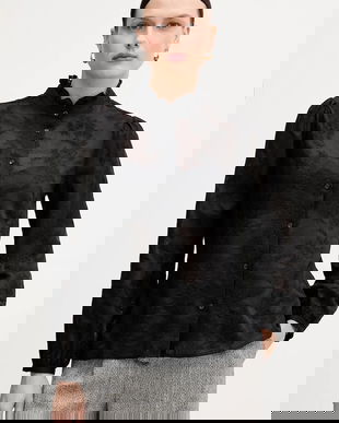 United Colors of Benetton cămașă culoarea negru, cu guler stand-up, regular, 52WNDQ0CQ