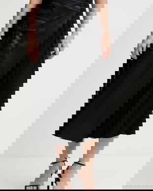 Sisley fustă culoarea negru, midi, evazați, 4SNML0034