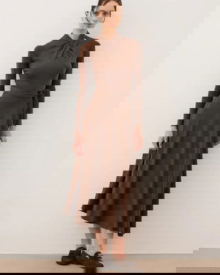 Bizuu rochie ROTTA culoarea maro, midi, evazați, ROTTA BRĄZOWY