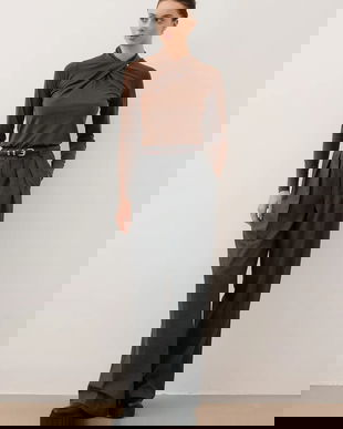 Bizuu pantaloni BANOS GRAŻYNA culoarea gri, lat, high waist, BANOS GRAŻYNA GRAFITOWY