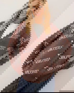 Bizuu cardigan din bumbac KYLE culoarea maro, KYLE BRĄZOWY