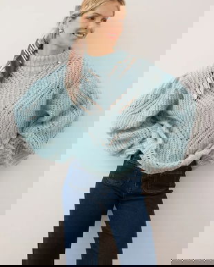 Bizuu pulover din amestec de lână ROSSO light, cu turtleneck, ROSSO BŁĘKITNY