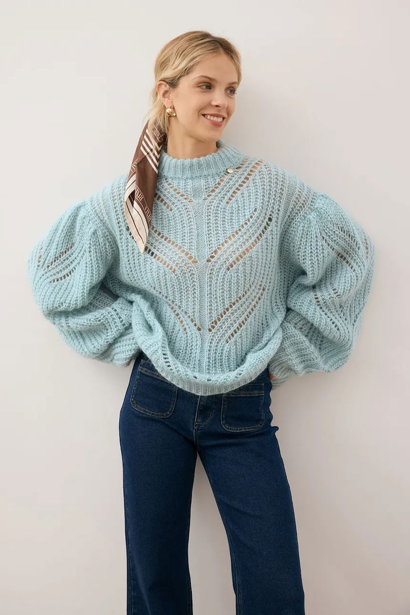 Bizuu pulover din amestec de lână ROSSO light, cu turtleneck, ROSSO BŁĘKITNY