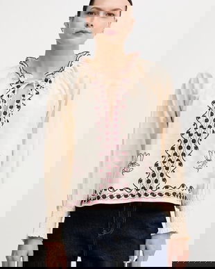 Hoss Intropia bluză culoarea bej, cu imprimeu, 6282695