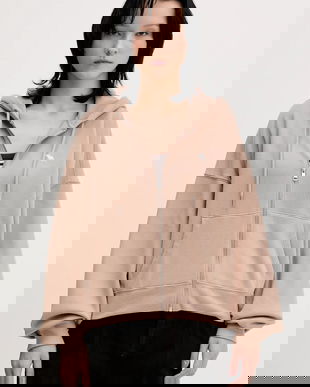 Abercrombie & Fitch bluză culoarea bej, cu glugă, uni, KI152-5417-420