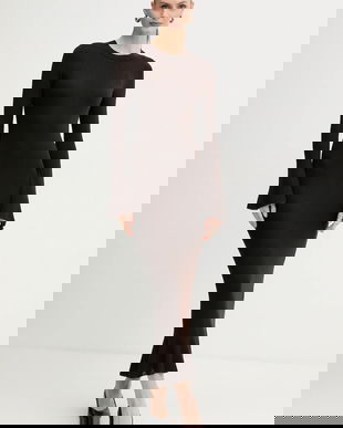 Luisa Spagnoli rochie din lână culoarea maro, maxi, mulată, 100225