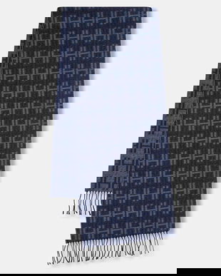 Hackett London eșarfă de lână culoarea bleumarin, cu imprimeu, HM0400023