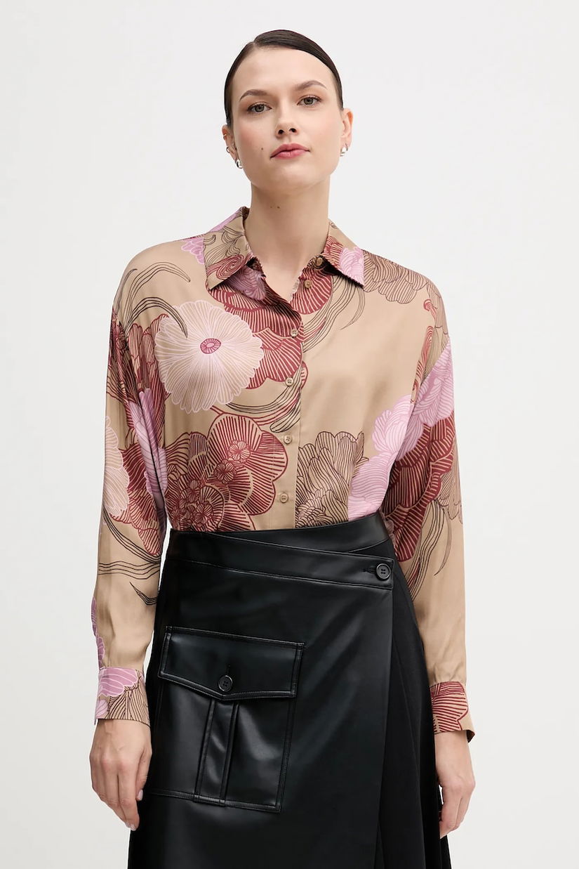 Sisley cămașă culoarea bej, cu guler clasic, relaxed, 5IBNLQ07F