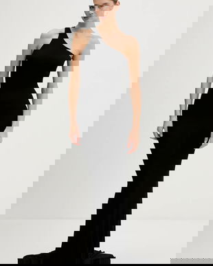 Rick Owens Lilies rochie din viscoză One Shoulder Gown culoarea negru, maxi, mulată, LI02E3571.RV