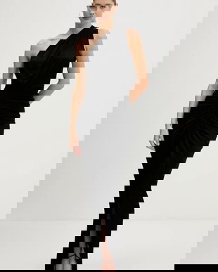 Rick Owens Lilies rochie Avra Gown culoarea negru, maxi, mulată, LI02E3505.JVS