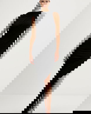 Rick Owens Lilies rochie din amestec de lână Eva Gown culoarea negru, maxi, mulată, LI02E3504.JBWS