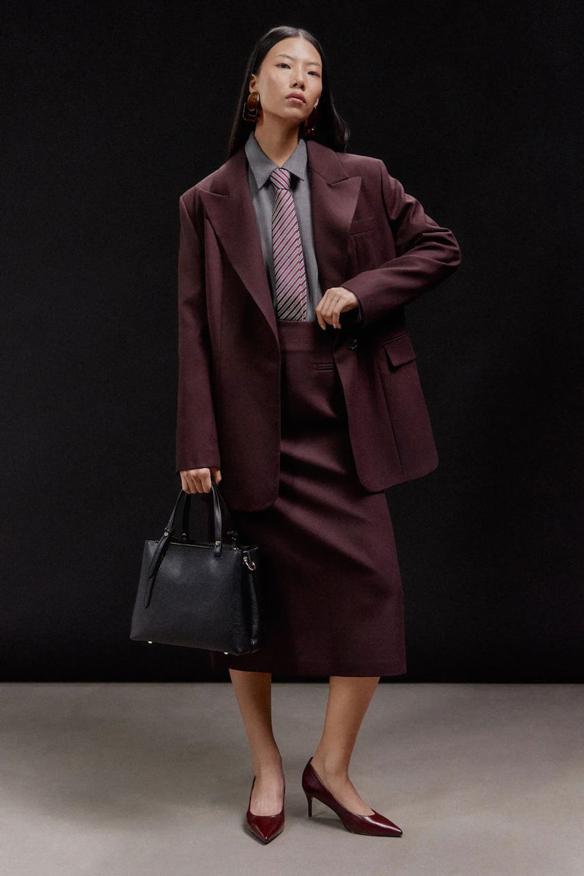 Answear.LAB fusta culoarea bordo, midi, creion