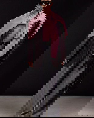 Answear.LAB sacou de piele culoarea bordo, un singur rand de nasturi, neted