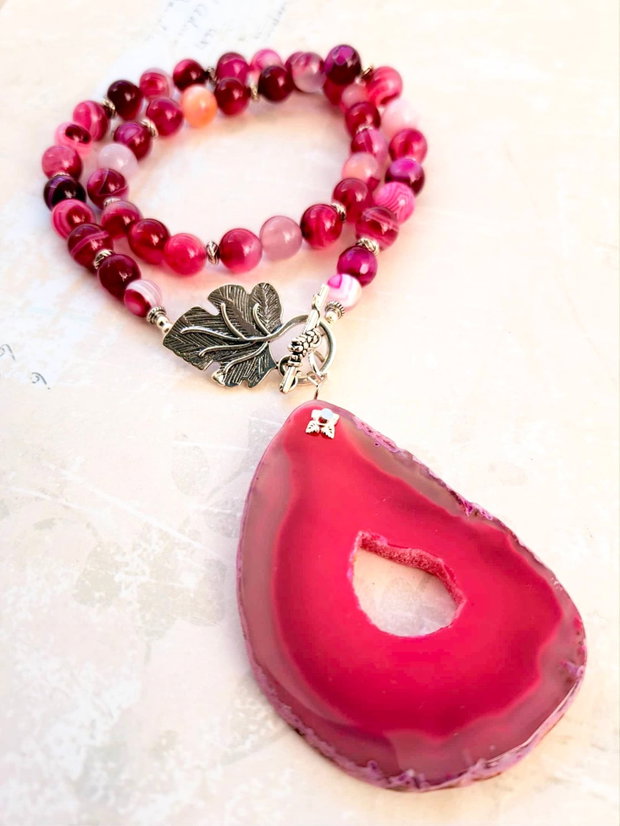 Colier felie agata & agate ciclam