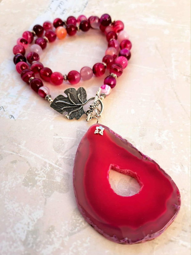 Colier felie agata & agate ciclam
