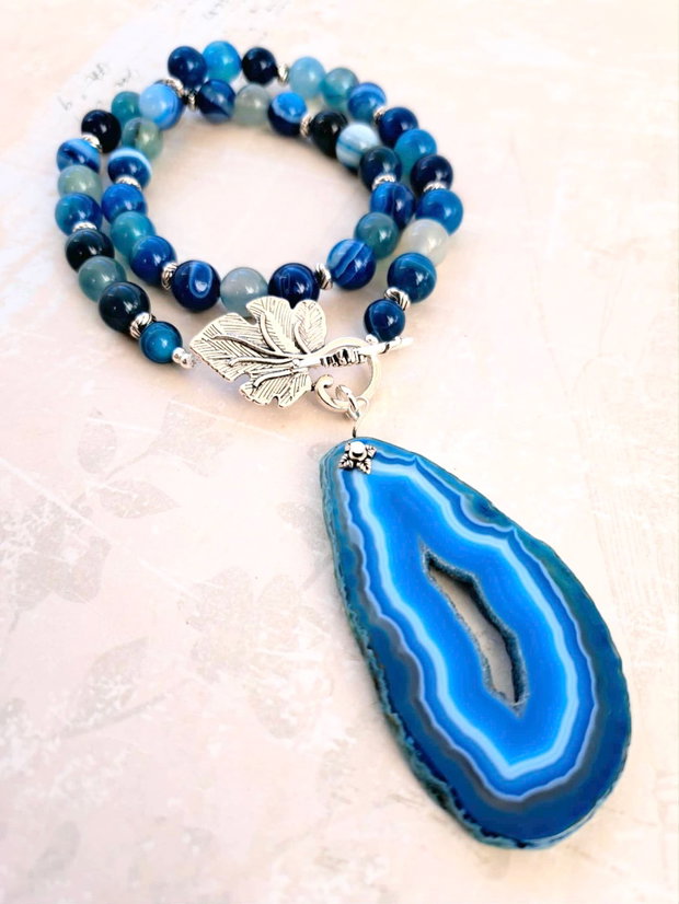 Colier vintage felie agata & agate albastre