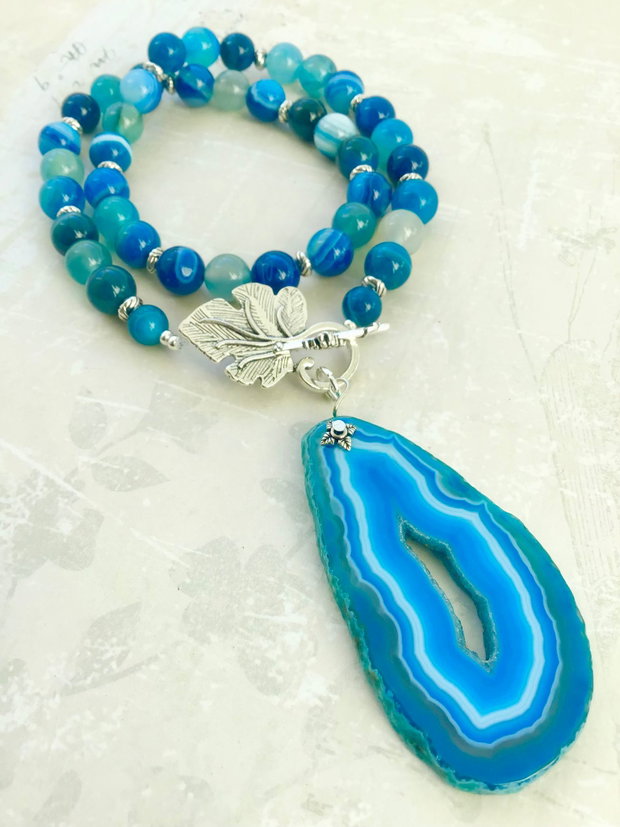 Colier vintage felie agata & agate albastre